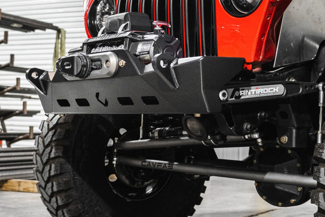 Front view of mounted Jeep parts, part of a discussion on who makes Jeep parts.