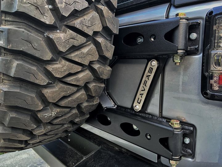 JK / JKU Elite Series Body Mounted Spare Tire Carrier - CavFab