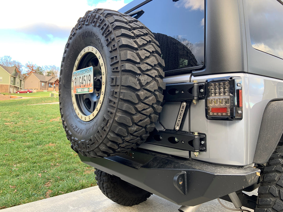 JK / JKU Elite Series Body Mounted Spare Tire Carrier - CavFab